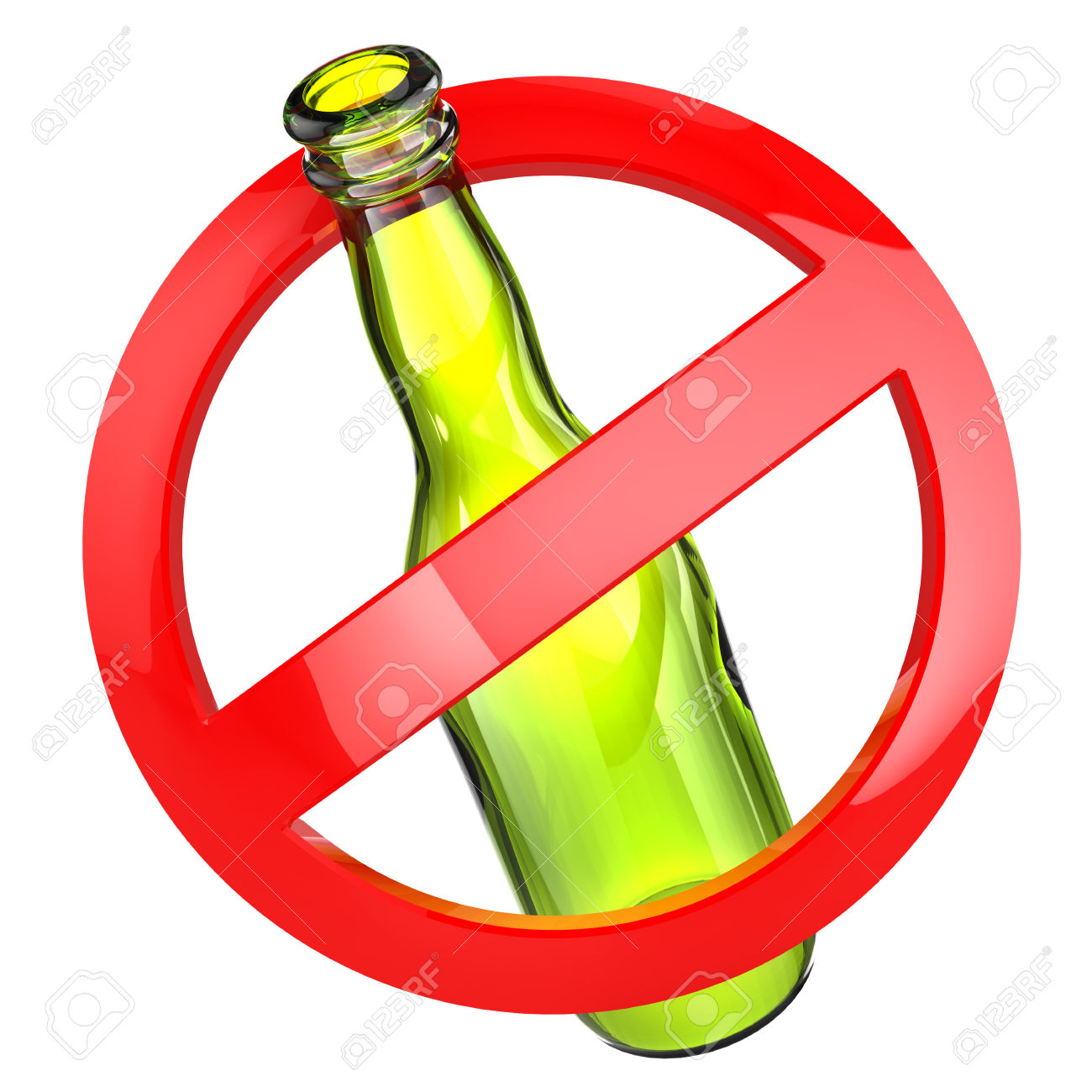 32939568 Stop alcohol or No glass sign Bottle on white isolated background Stock Photo
